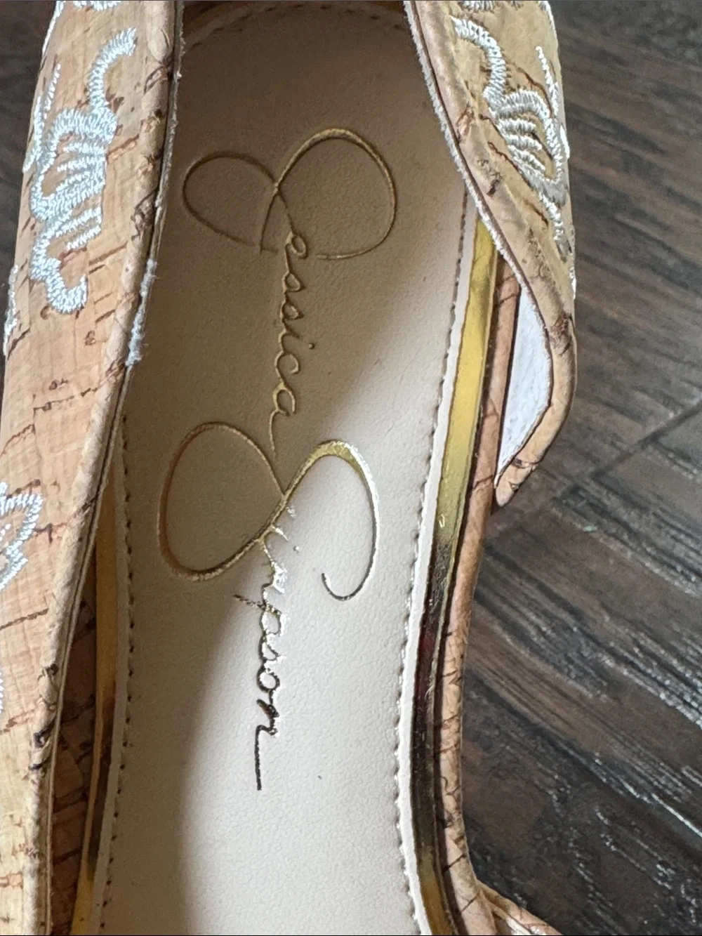 Jessica Simpson Tan Embroidered Pointed-Toe Stiletto Heels
